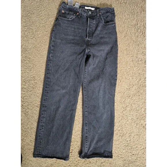 Levi’s Premium Ribcage Straight Ankle Jeans Washed Black Gray Button Fly - Sz 30 - Picture 3 of 15